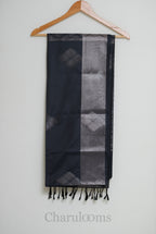 Charcoal Grey & Silver Geometric Soft Semi Silk Saree