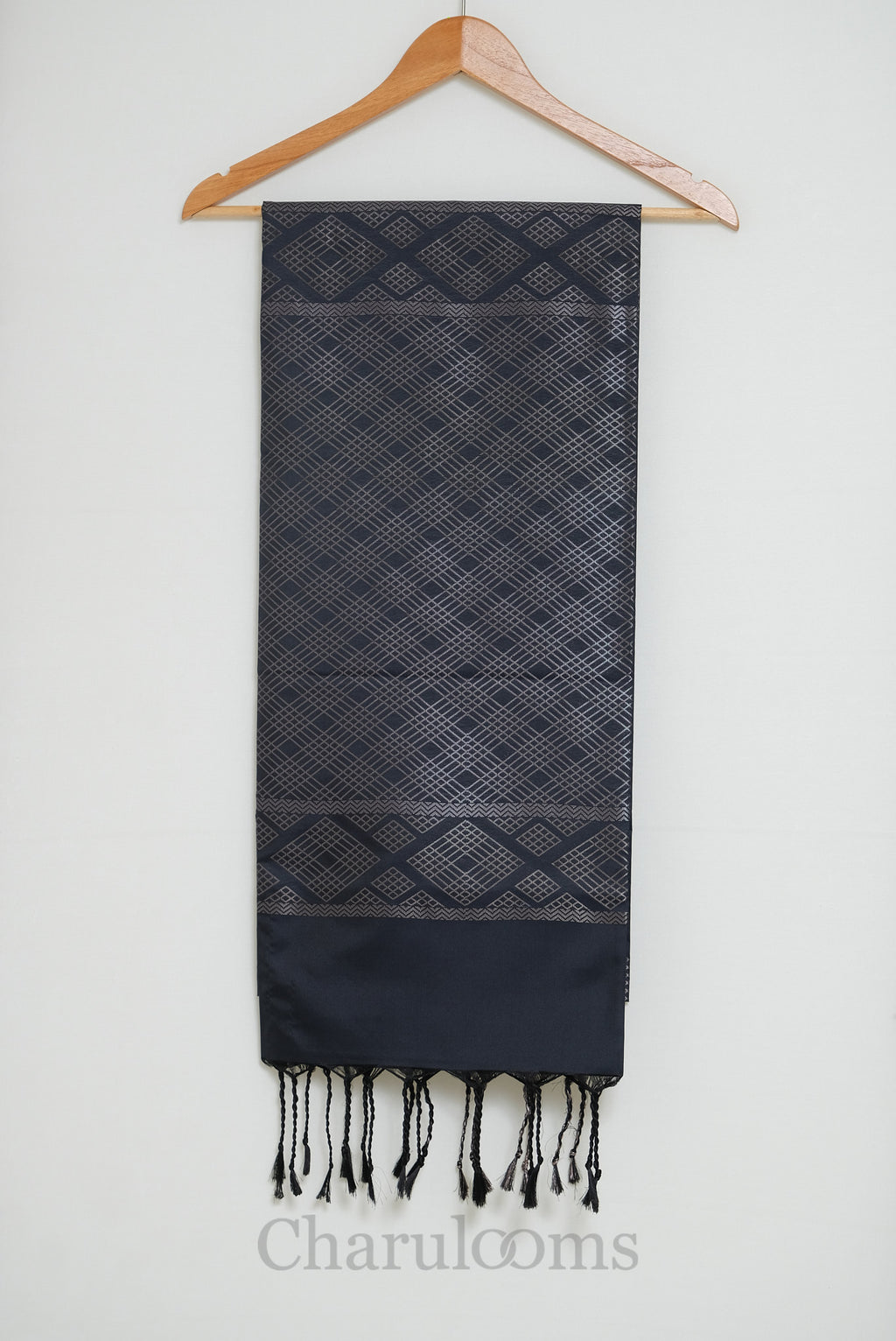 Charcoal Grey & Silver Geometric Soft Semi Silk Saree