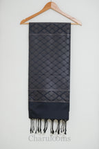 Charcoal Grey & Silver Geometric Soft Semi Silk Saree