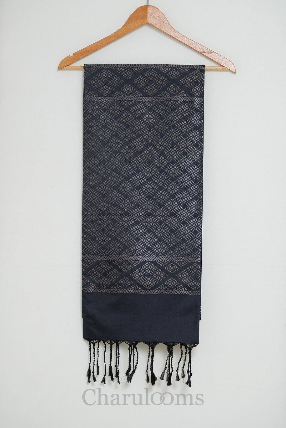 Charcoal Grey & Silver Geometric Soft Semi Silk Saree