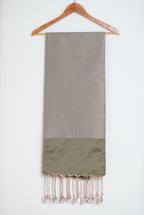Sage Green & Blush Silver Floral Soft Silk Saree