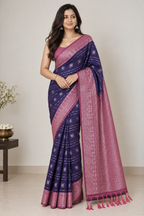 Deep Purple & Rose Pink Woven Soft Silk Saree