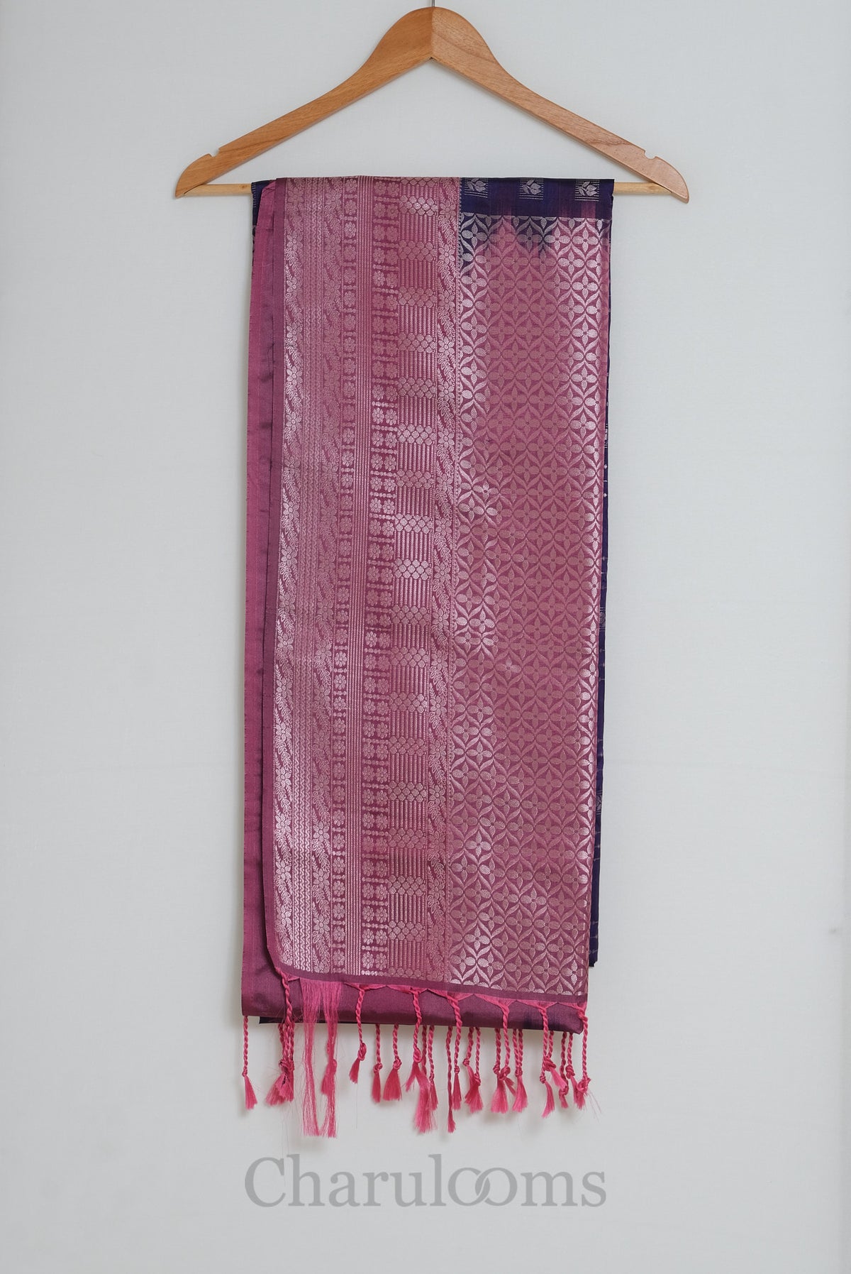 Deep Purple & Rose Pink Woven Soft Silk Saree