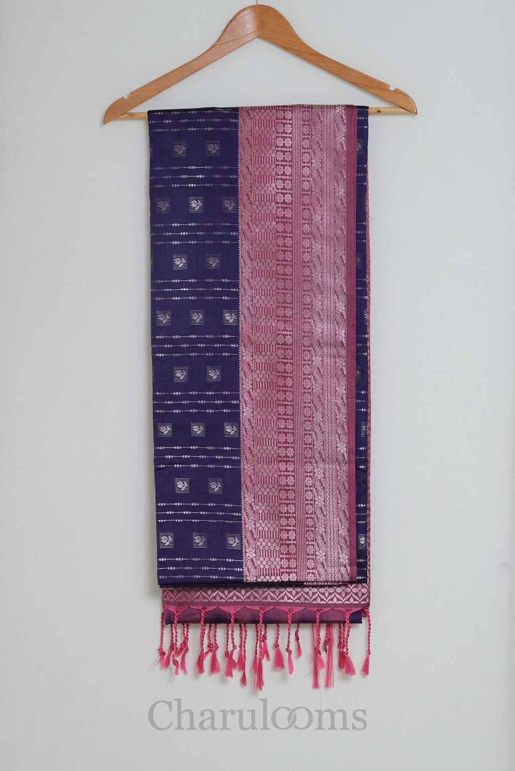 Deep Purple & Rose Pink Woven Soft Silk Saree