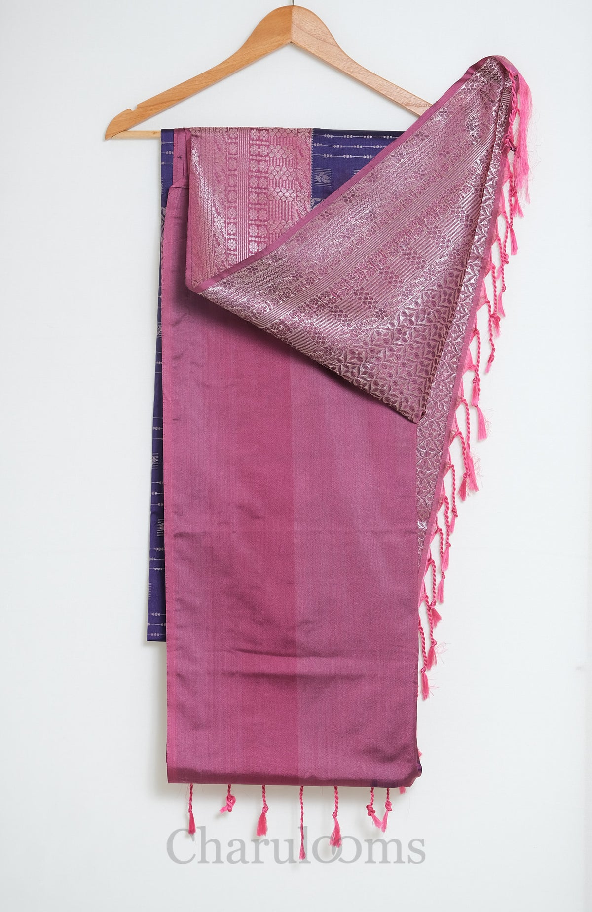 Deep Purple & Rose Pink Woven Soft Silk Saree