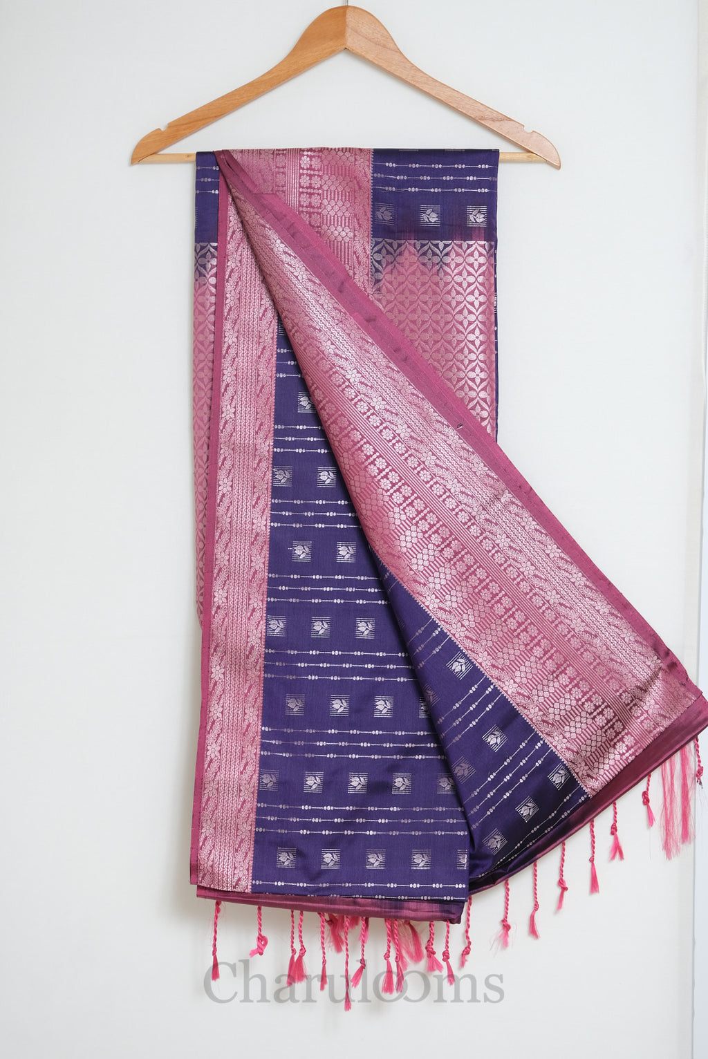 Deep Purple & Rose Pink Woven Soft Silk Saree