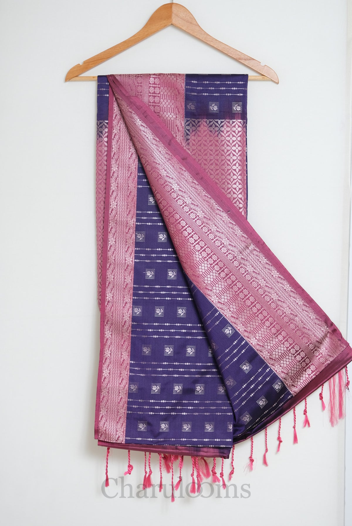 Deep Purple & Rose Pink Woven Soft Silk Saree
