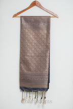 Steel Grey & Navy Blue Antique Gold Soft Silk Saree