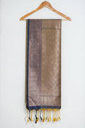 Olive Green & Navy Blue Antique Gold Soft Silk Saree