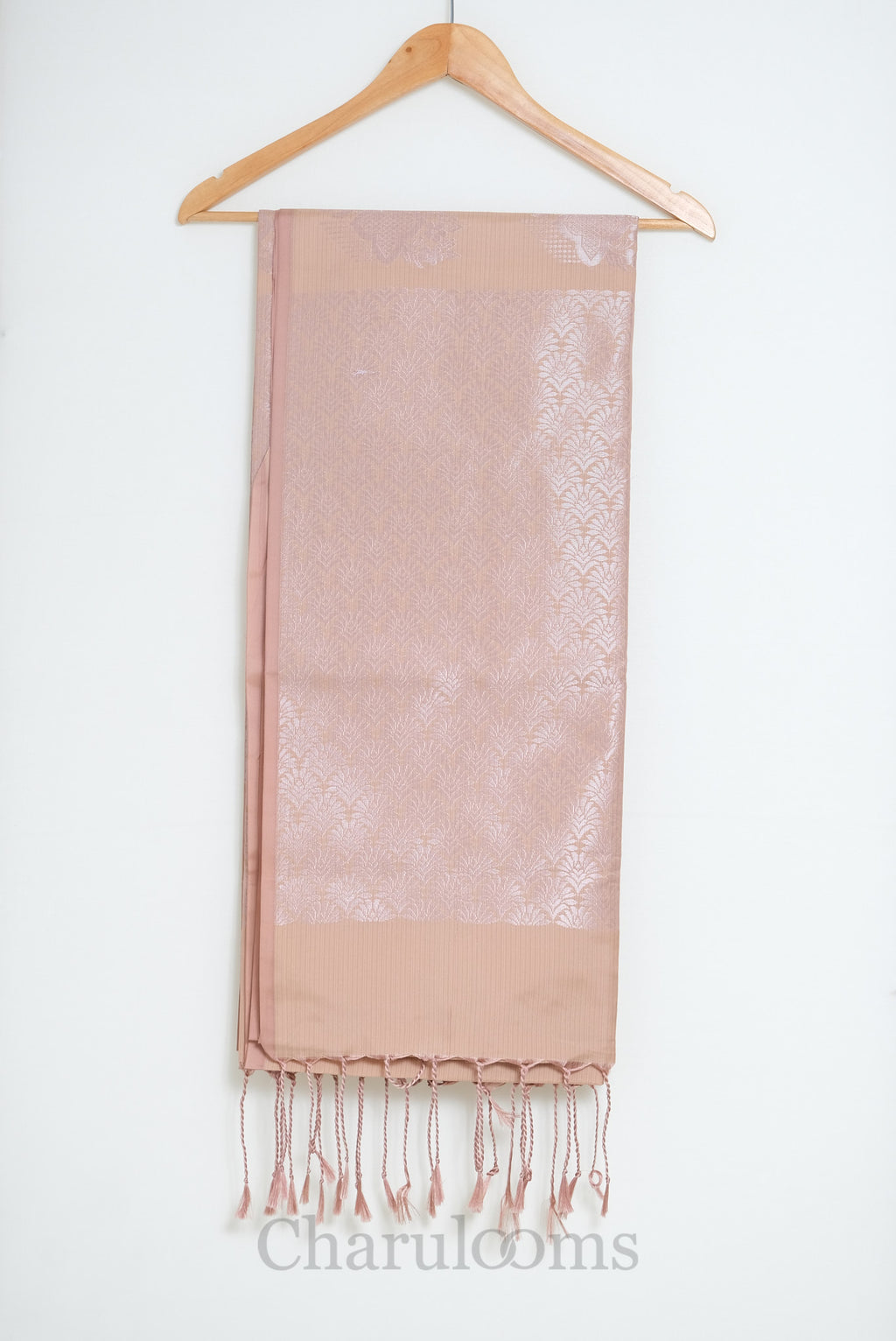 Blush Peach Silver Motif Soft Silk Saree