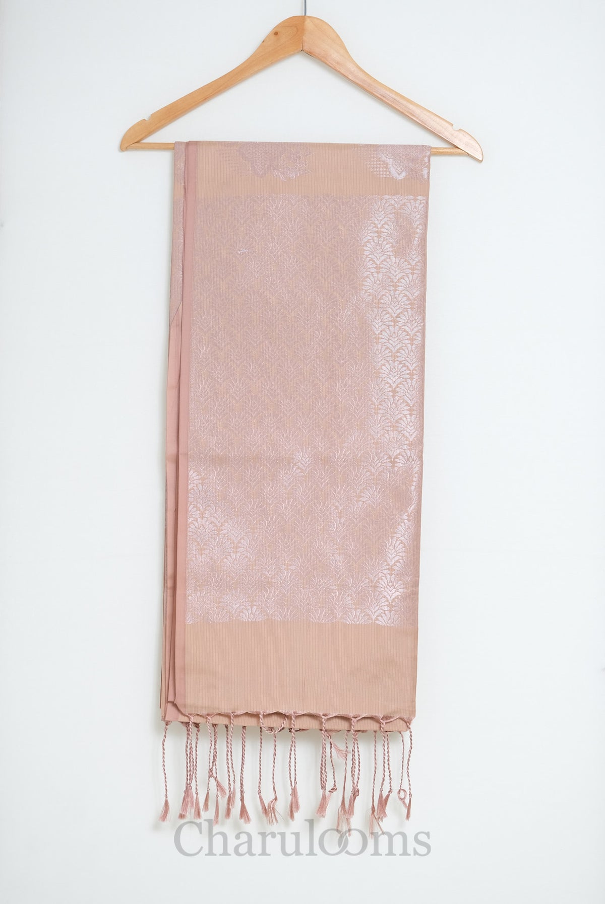 Blush Peach Silver Motif Soft Silk Saree