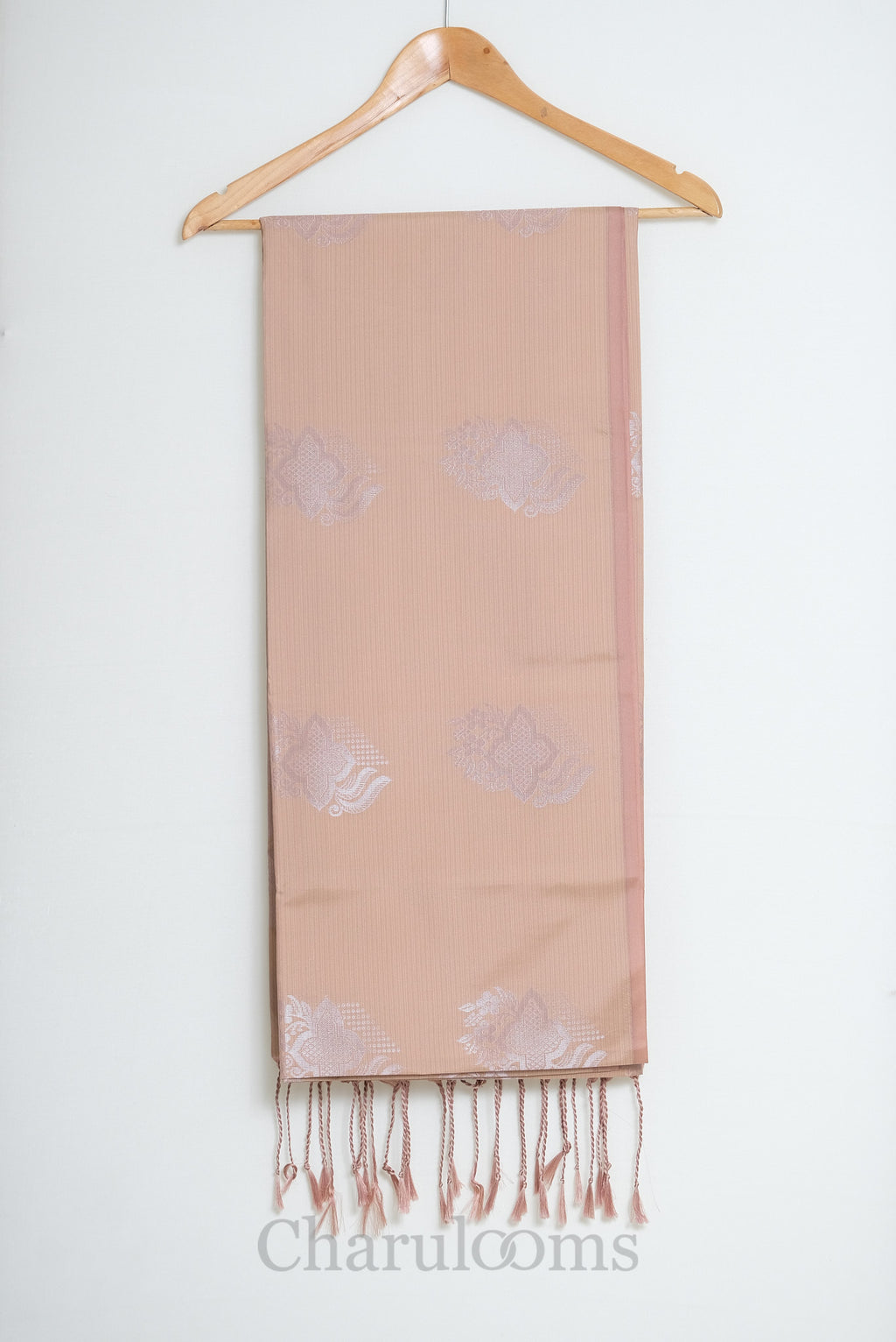 Blush Peach Silver Motif Soft Silk Saree