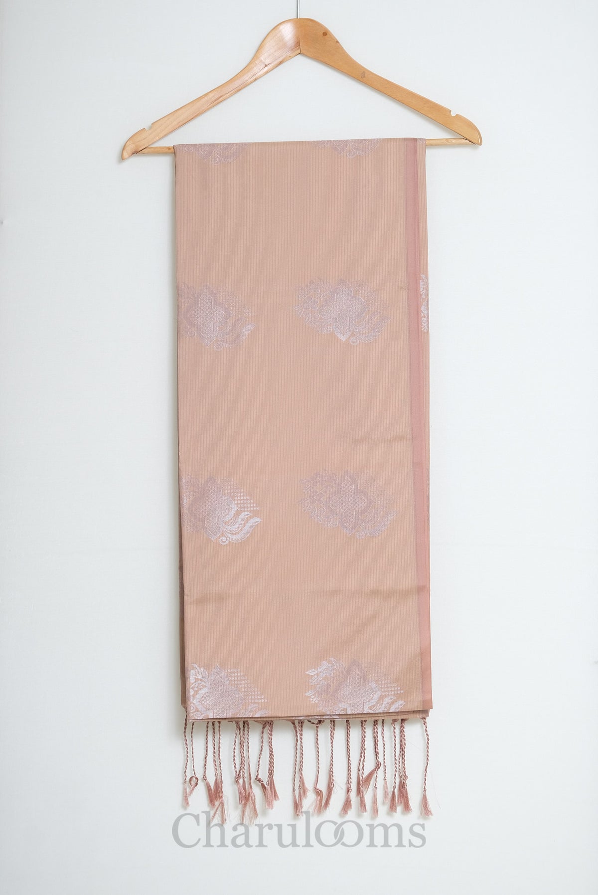 Blush Peach Silver Motif Soft Silk Saree