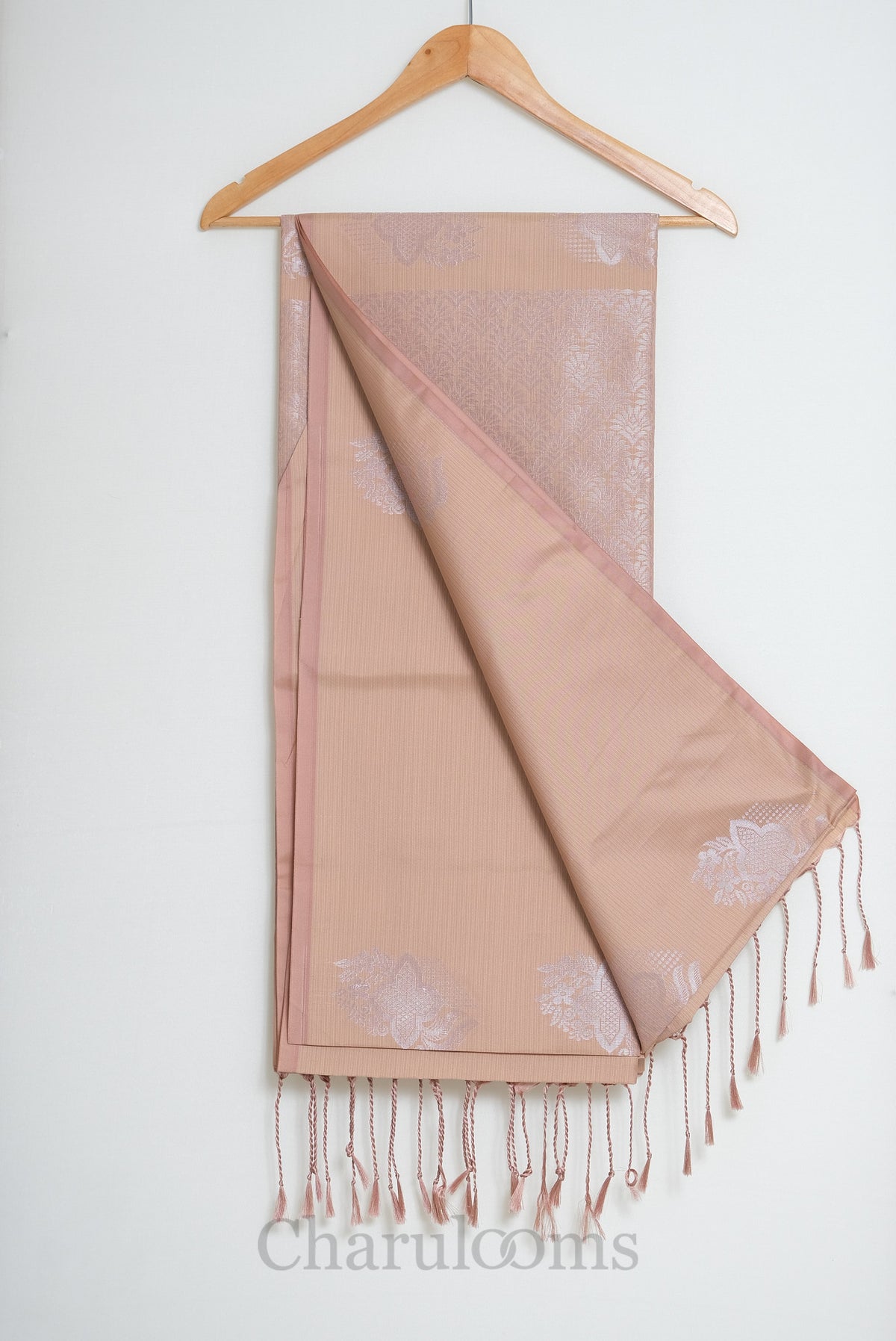Blush Peach Silver Motif Soft Silk Saree