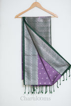 Lavender & Emerald Green Silver Zari Soft Silk Saree