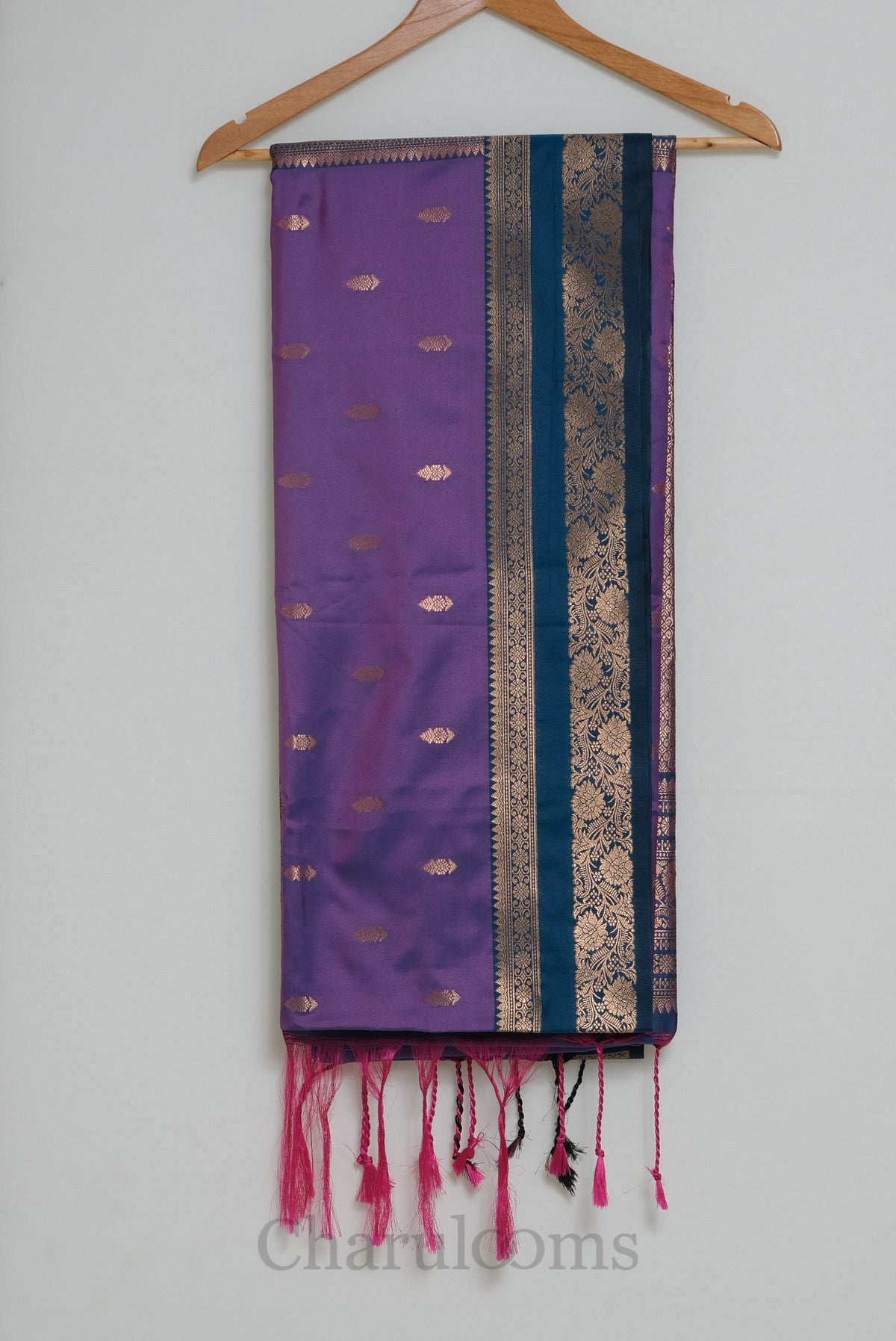 Rich Purple with Deep Teal Blue Gold Zari Soft Silk Saree