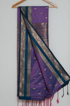 Rich Purple with Deep Teal Blue Gold Zari Soft Silk Saree