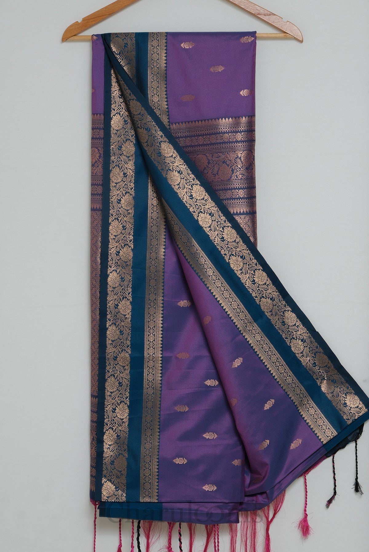 Rich Purple with Deep Teal Blue Gold Zari Soft Silk Saree