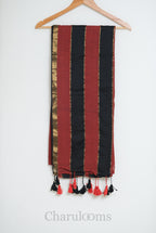 Maroon & Black Striped Mul Cotton Saree with Gold Zari