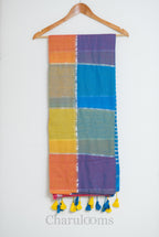 Multicolour Colour-Block Mul Cotton Saree with Silver Zari
