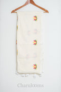Ivory Mul Cotton Saree with Multicolour Floral Embroidery