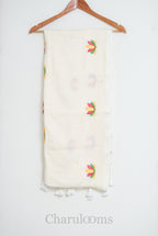 Ivory Mul Cotton Saree with Multicolour Floral Embroidery