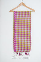 Pink & Lime Green Checkered Mul Cotton Saree