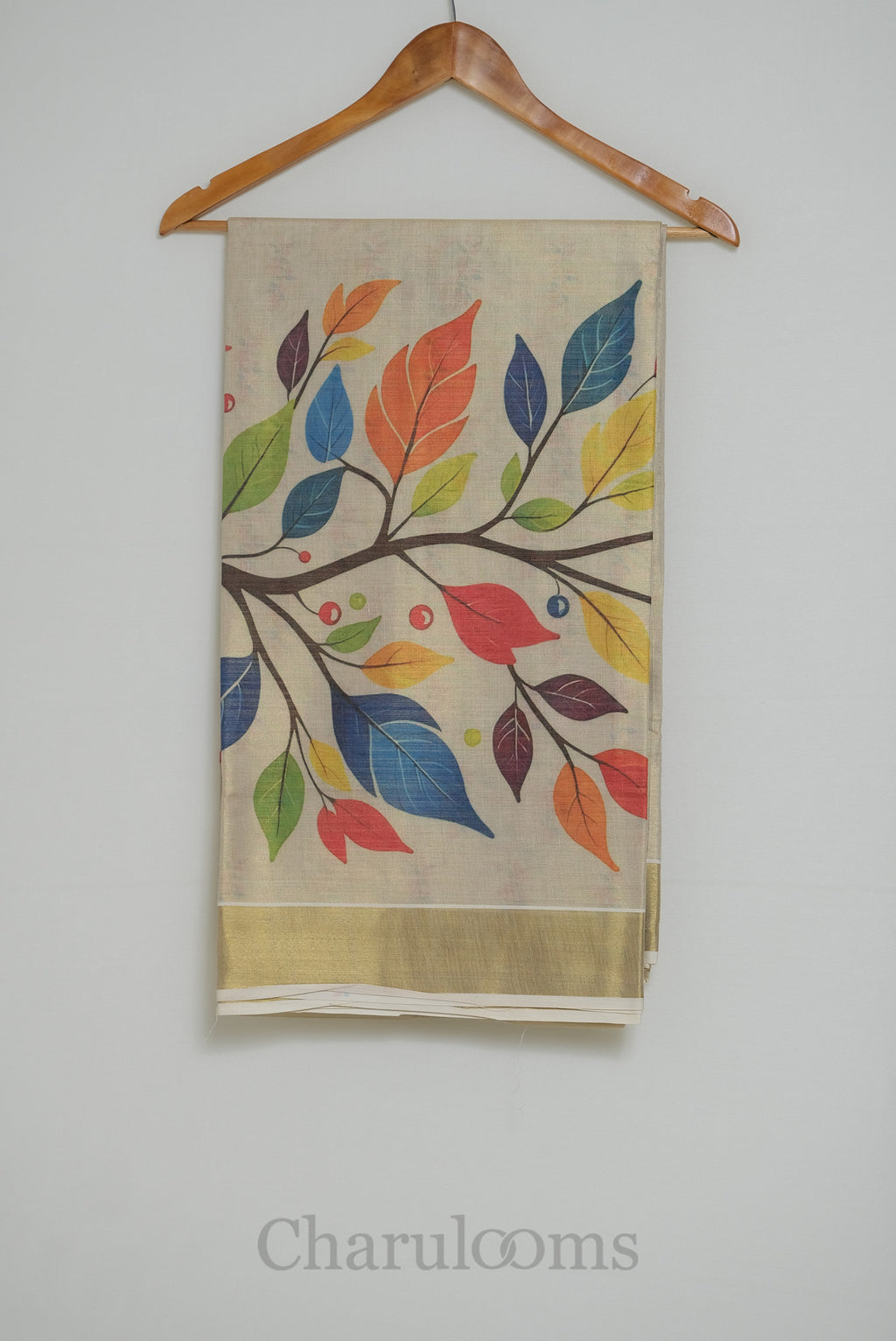 Ivory Tissue Cotton Saree with Multicolour Botanical Print