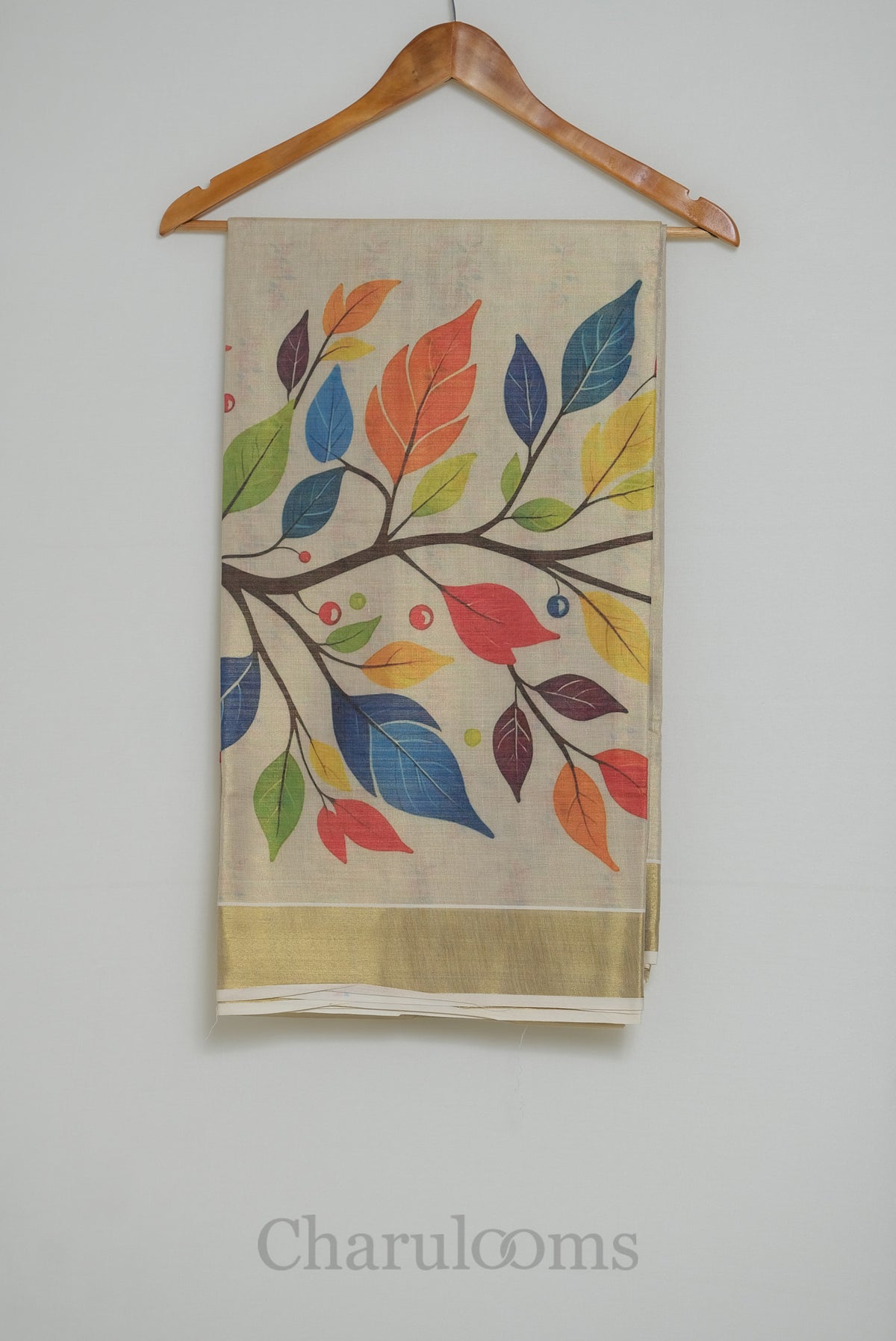 Ivory Tissue Cotton Saree with Multicolour Botanical Print