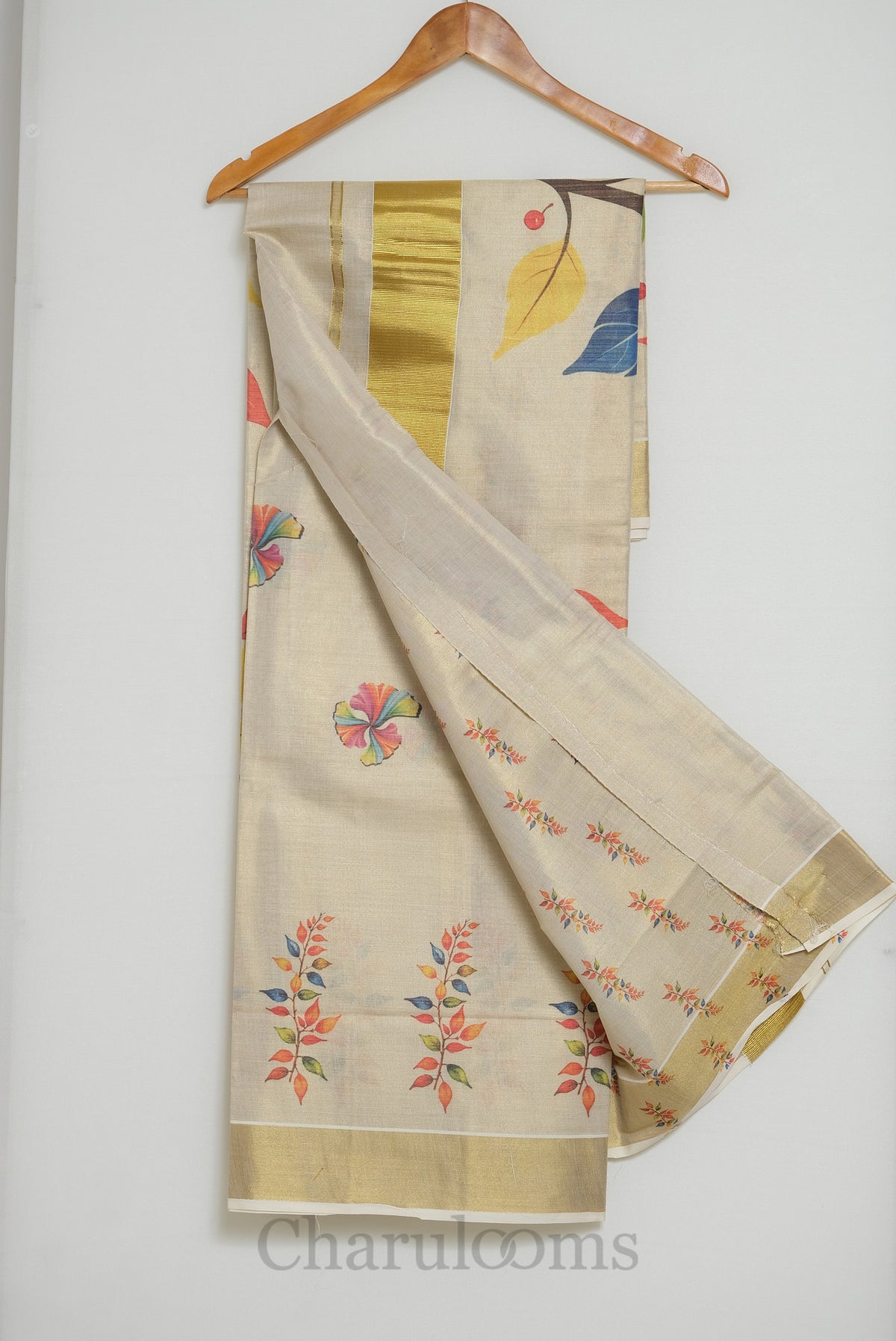 Ivory Tissue Cotton Saree with Multicolour Botanical Print