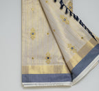 Ivory Tissue Cotton Saree with Navy Blue & Gold Embroidery