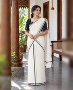 Black Puliyilakkara Set Mundu with Blouse Piece