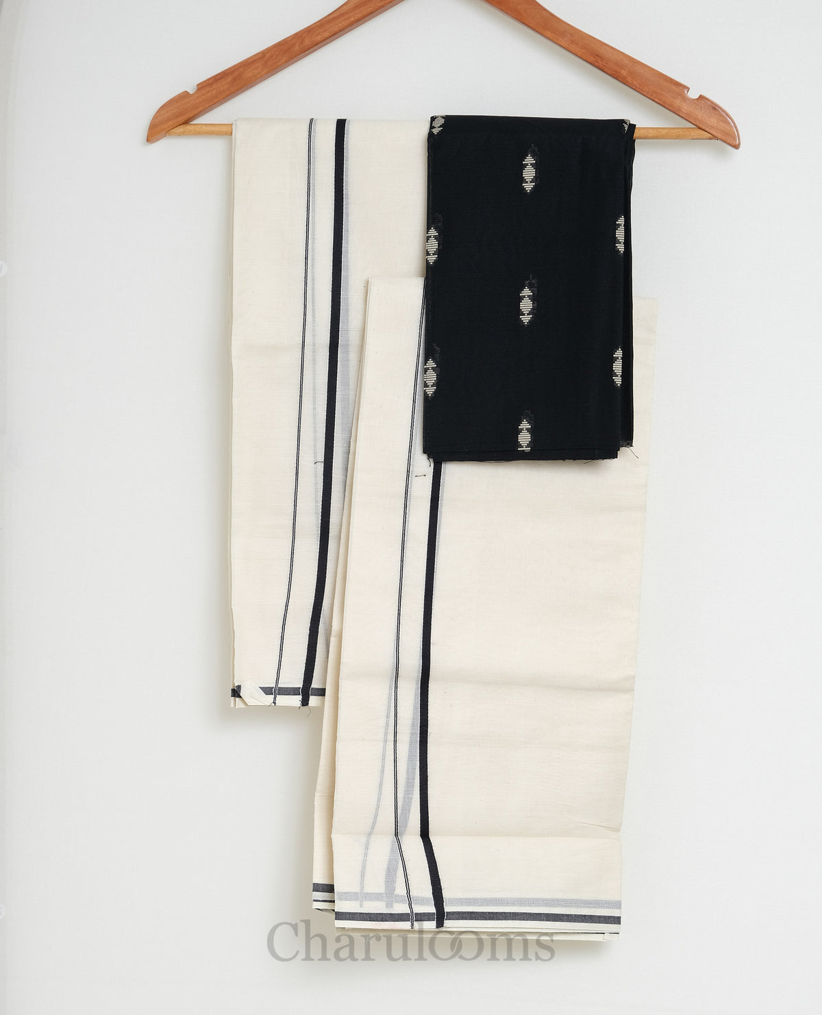 Black Puliyilakkara Set Mundu with Blouse Piece