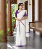 Purple Puliyilakkara Set Mundu with Blouse Piece