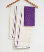 Purple Puliyilakkara Set Mundu with Blouse Piece