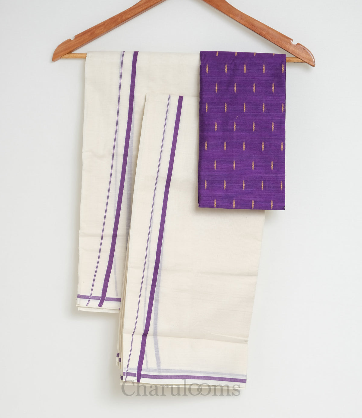 Purple Puliyilakkara Set Mundu with Blouse Piece