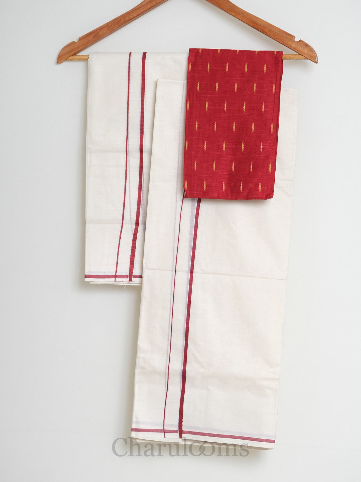 Red Puliyilakkara Set Mundu with Blouse Piece