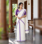Purple Floral Border Kerala Set Mundu