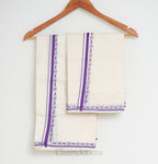 Purple Floral Border Kerala Set Mundu