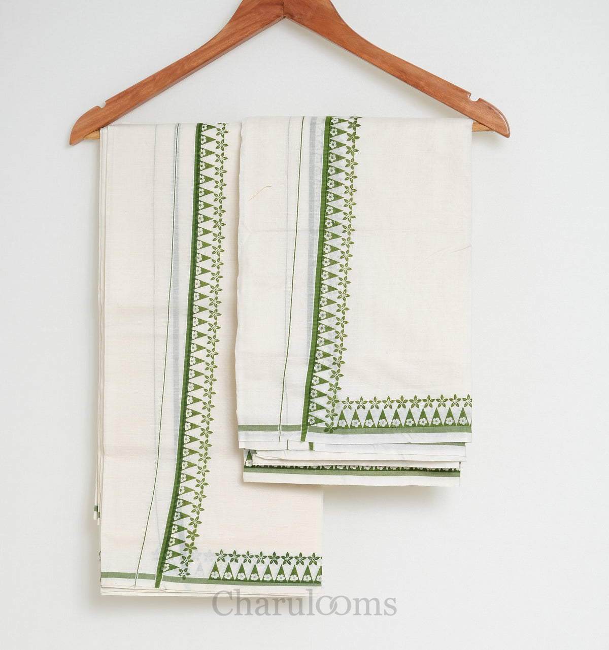 Green Floral Border Kerala Set Mundu