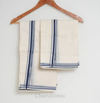 Navy Blue Floral Border Kerala Set Mundu