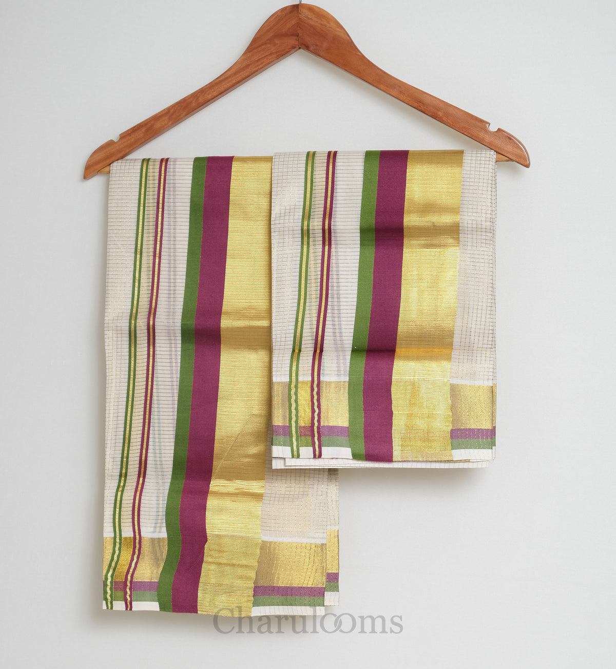 Green & Magenta Premium Kasavu Cotton Set Mundu