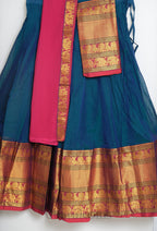 Teal & Pink Narayanpet Cotton Dhavani Set