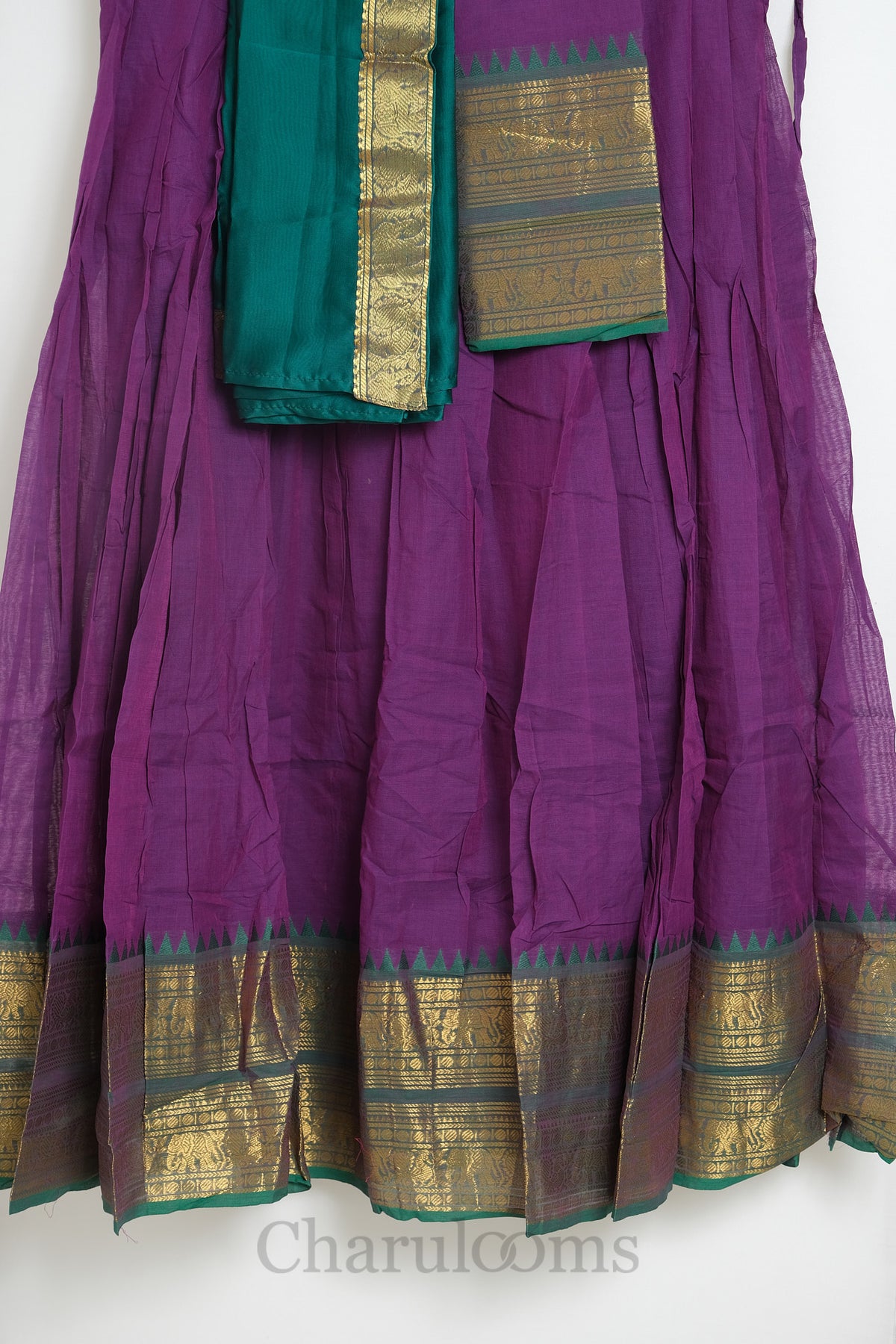 Purple & Green Kanchi Cotton Dhavani Set