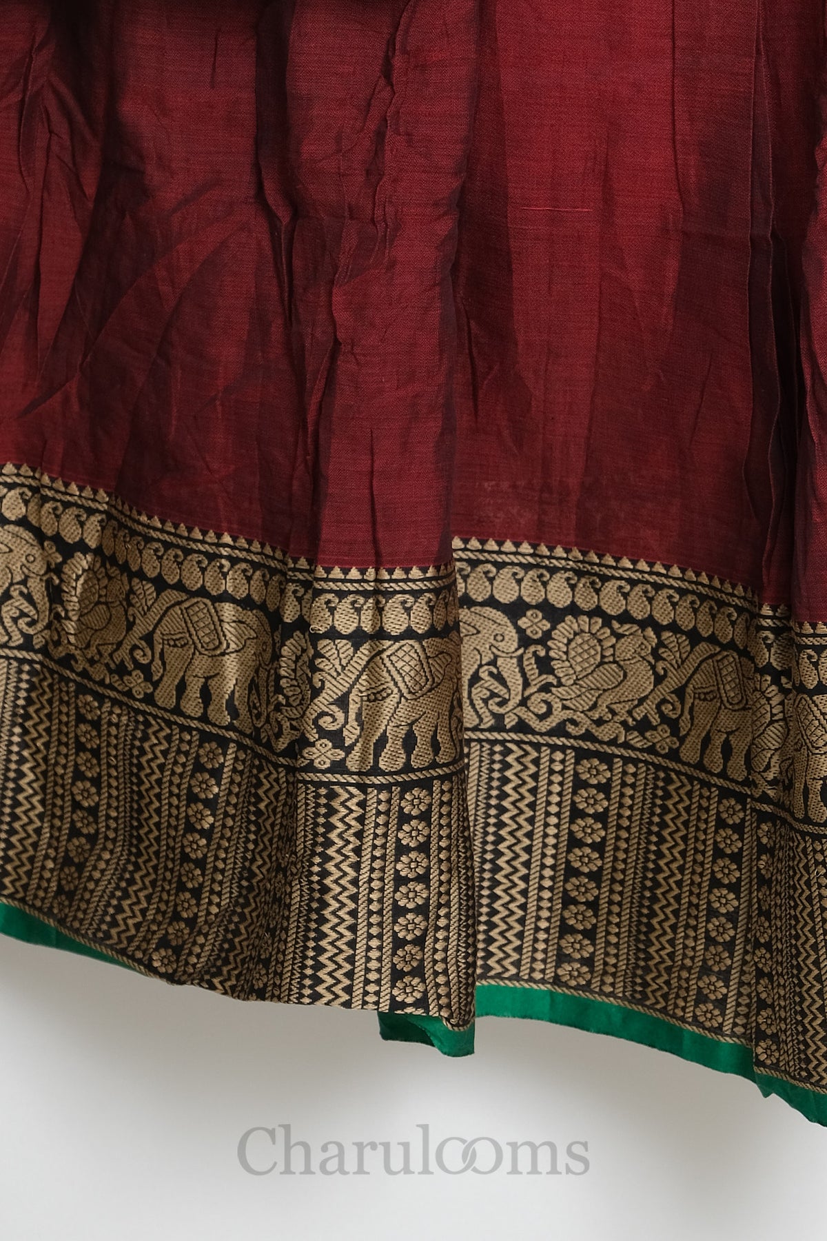 Maroon & Green Narayanpet Cotton Dhavani Set