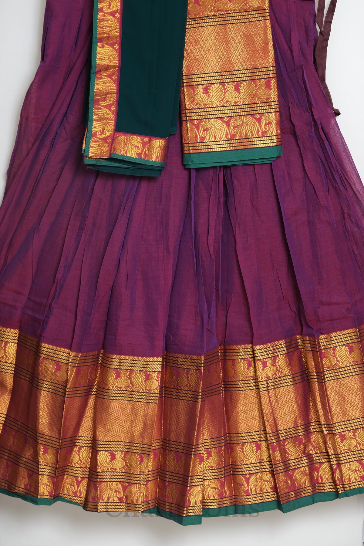 Purple & Green Narayanpet Cotton Dhavani Set