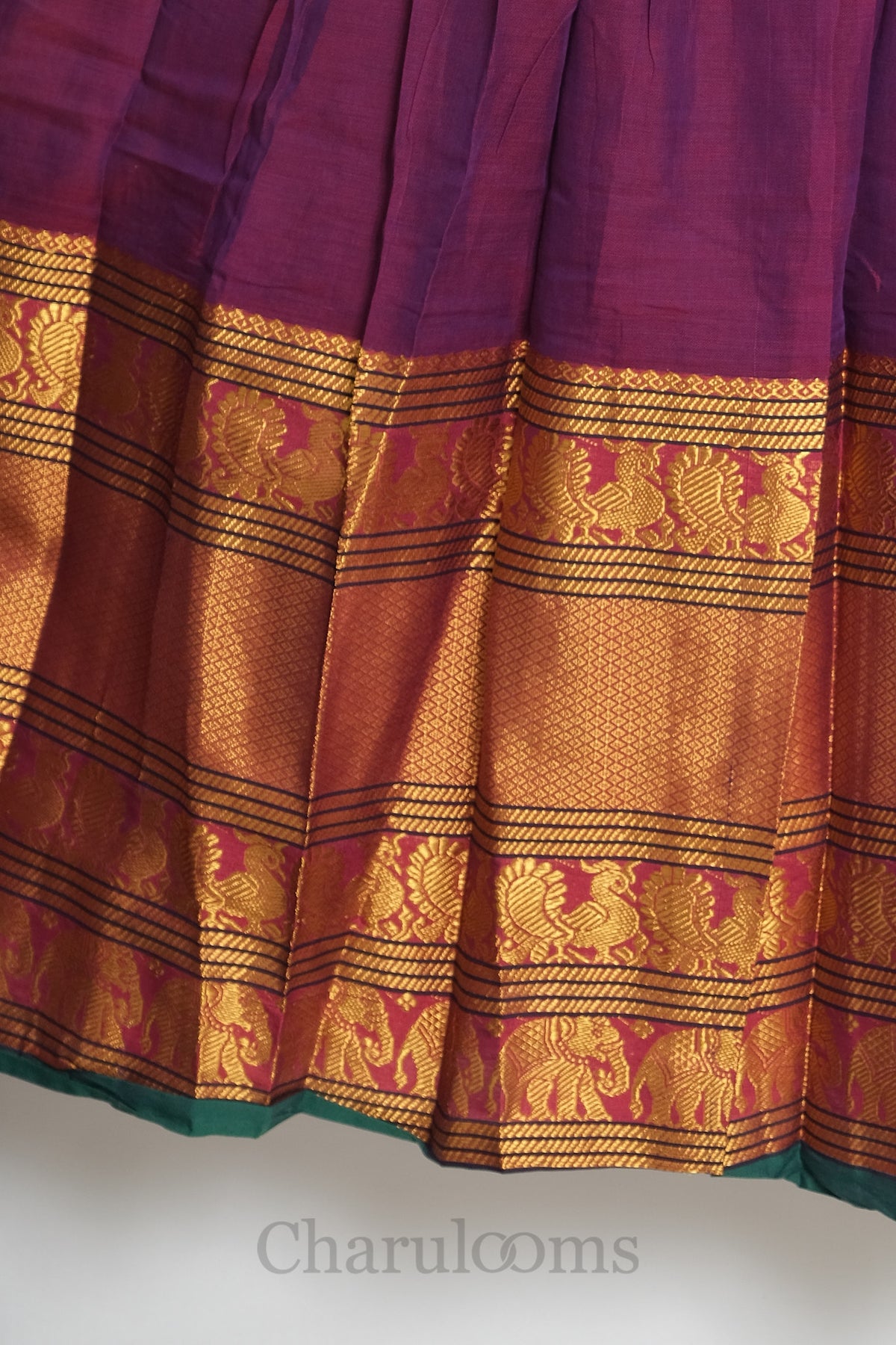 Purple & Green Narayanpet Cotton Dhavani Set