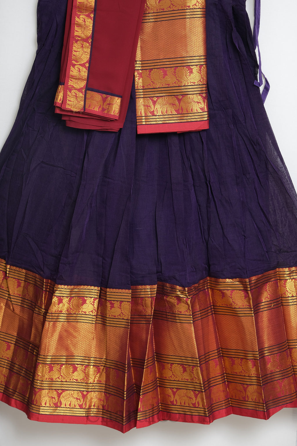 Deep Purple & Maroon Narayanpet Cotton Dhavani Set