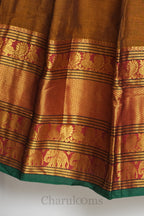 Mustard Brown & Peacock Green Narayanpet Cotton Dhavani Set