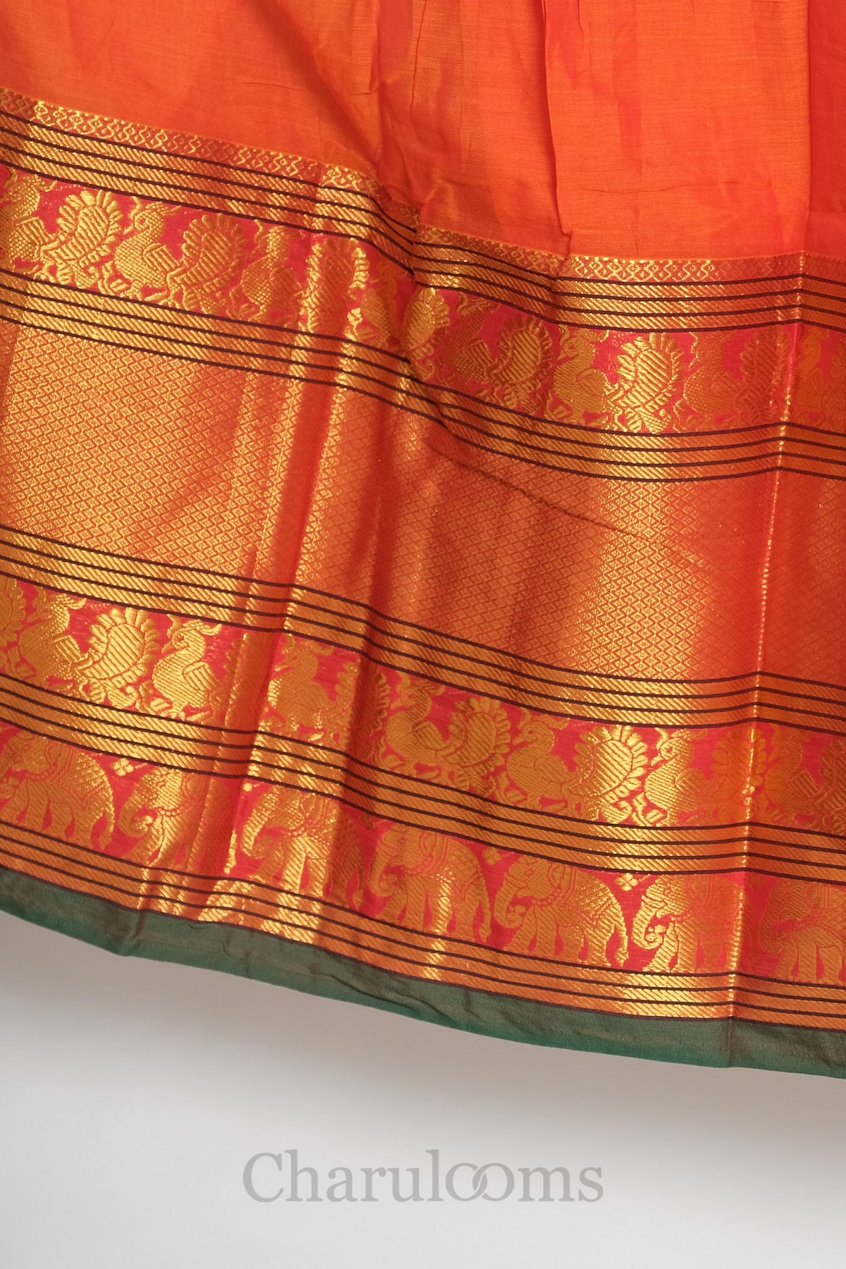 Orange & Bottle Green Narayanpet Cotton Dhavani Set